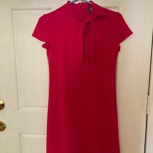 Cap Sleeve Bow Tie Scuba Crepe Dress In Hot Pink